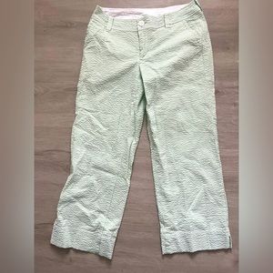 Lilly Pulitzer, green and white sear sucker cropped pants